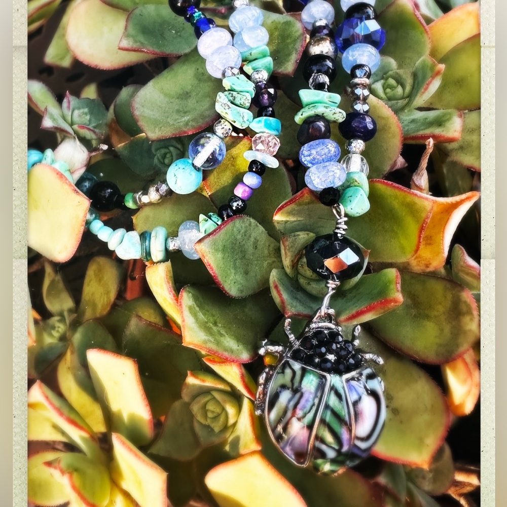 SOLD Abalone Beetle Pendant Necklace